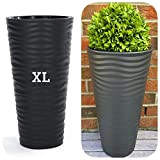 Vaso per piante sottile, XL, rotondo, effetto 3D, ondulato, colore: grigio antracite, con inserto rimovibile, diametro x altezza: 30 x ...