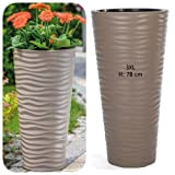 Vaso per piante, stretto e rotondo, effetto 3D, ondulato, colore: grigio, con scomparto rimovibile, misure in cm: 40 x 79 ...