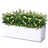 Vaso rettangolare auto-irrigante per piante, 40 cm, auto-irrigante, vaso da fiori per interni ed esterni, bianco con indicatore del livello ...
