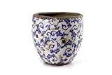 Vaso vasetto cachepot anticato decoro blu smerlato in ceramica tondo 19*19*17 cm schabby chic casa giardino EXC-744082
