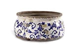 Vaso vasetto cachepot anticato in ceramica tondo 23*23*10 cm decoro smerlato blu schabby chic casa giardino EXC-743900
