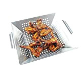Vegetable Grill Basket Stainless Steel Square BBQ Grid Topper Barbecue Wok BBQ Accessories for Grilling Veggies Fish Kabob Pizza (Size ...