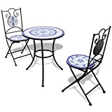 vidaXL Tavolo con Mosaico 60 cm con 2 sedie Blu/Bianco