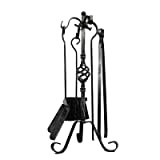 Virsus Set 5 attrezzi per Camino in ferro battuto, di colore nero con sfumature, accessori per braciere con manici curvi, ...