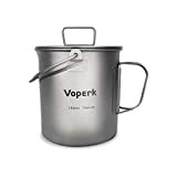 VoPErk Camping Titanium Pot Mug tazza all'aperto con coperchio pieghevole Bail manico, 750ml Titanium campeggio piatti può, grande capacità di ...