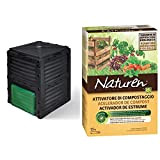 VOUNOT Compostiera da Giardino, 300L Composter da Esterno, Nero e Verde & Attivatore Di Compostaggio 1,5 Kg Naturen by KB