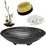 WANDIC Forniture per organizzare Fiori, Tondo Fiore Rana e Vaso di Fiori in Ceramica Nero Fiore organizzazione Vaso per Ikebana ...