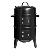 WOLTU CPZ8137sz Barbecue Affumicatore BBQ Grill Smoker Griglia a Carbone Tondo per Campeggio, Nero