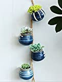 Xihaoer 4-Pot Bright Pastel Ceramic Hanging Flower Planter Set (blu)