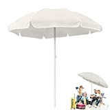 YARDIN Ombrellone parasole Ø 180 cm, piccolo ombrellone da spiaggia, rotondo, ombrellone da giardino, pieghevole, bianco