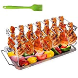 Youehsent Roasted Chicken Rack Holder, BBQ Chicken Drumsticks Rack with Drip Tray, Chicken Leg Wing Rack 14 Slots Stainless Steel ...