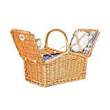 Zolta - Cestino da picnic in vimini, realizzato a mano, rettangolare, dotato per 4 persone, con una borsa termica