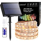 Zoross Striscia LED Solare 16.4ft/5M Strisce LED con 8 Modalità Illuminazione IP67 Impermeabile Fredda Striscia Flessibile Perfetto per Interno e ...